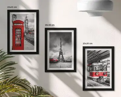 Ensemble de 3 tableaux représentant les villes emblématiques de Londres et Paris avec transport ferroviaire