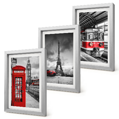 Ensemble de 3 tableaux Villes emblématiques Londres Paris et transport ferroviaire