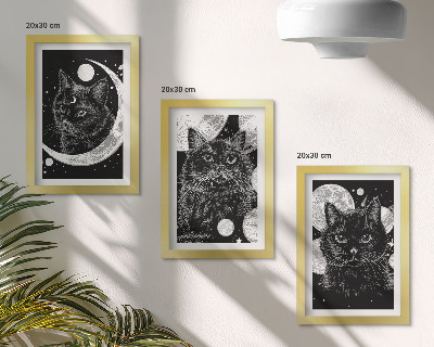 Mur de cadres Des chats noirs sur fond de lune et de planètes dans l'espace
