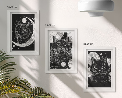 Mur de cadres Des chats noirs sur fond de lune et de planètes dans l'espace