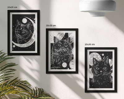 Mur de cadres Des chats noirs sur fond de lune et de planètes dans l'espace
