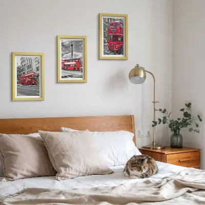 Tableaux Les bus rouges dans le paysage urbain de Londres lot de 3