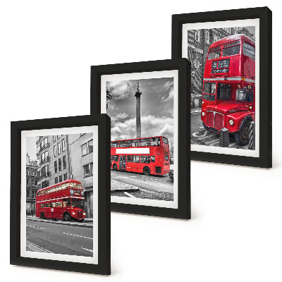 Lot de 3 tableaux Les bus rouges dans le paysage urbain de Londres