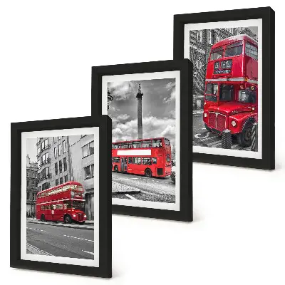 Tableaux Les bus rouges dans le paysage urbain de Londres lot de 3