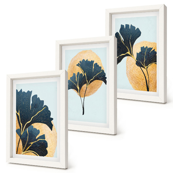 Ensemble de 3 tableaux Feuilles de ginkgo esthétiques sur fond clair