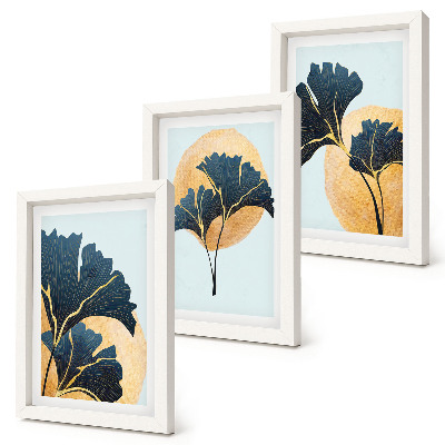 Ensemble de 3 tableaux Feuilles de ginkgo esthétiques sur fond clair