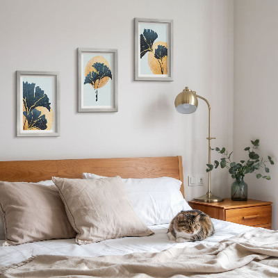 Ensemble de 3 tableaux Feuilles de ginkgo esthétiques sur fond clair