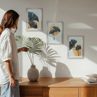Ensemble de 3 tableaux Feuilles de ginkgo esthétiques sur fond clair