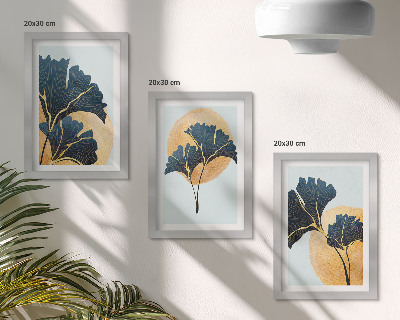 Ensemble de 3 tableaux Feuilles de ginkgo esthétiques sur fond clair