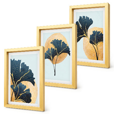 Ensemble de 3 tableaux Feuilles de ginkgo esthétiques sur fond clair