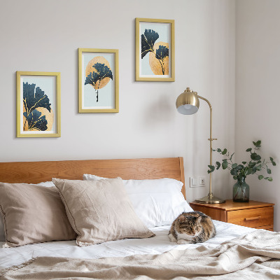 Ensemble de 3 tableaux Feuilles de ginkgo esthétiques sur fond clair