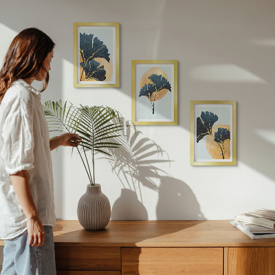 Ensemble de 3 tableaux Feuilles de ginkgo esthétiques sur fond clair