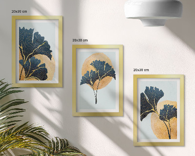 Ensemble de 3 tableaux Feuilles de ginkgo esthétiques sur fond clair