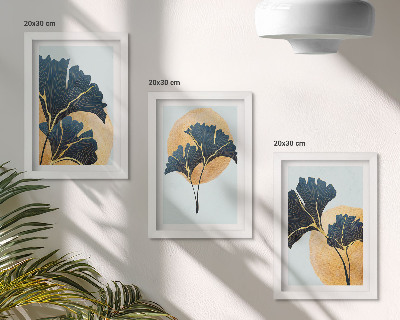 Ensemble de 3 tableaux Feuilles de ginkgo esthétiques sur fond clair