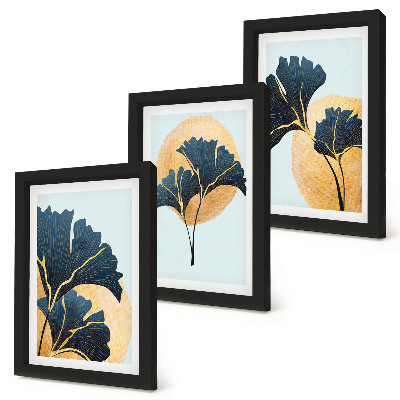 Ensemble de 3 tableaux Feuilles de ginkgo esthétiques sur fond clair