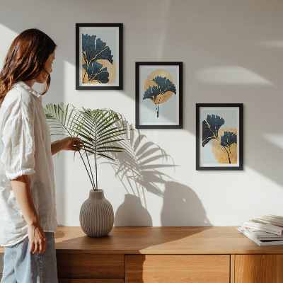 Ensemble de 3 tableaux Feuilles de ginkgo esthétiques sur fond clair