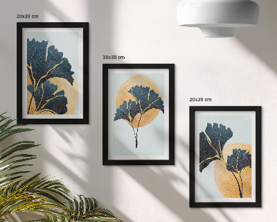 Ensemble de 3 tableaux Feuilles de ginkgo esthétiques sur fond clair