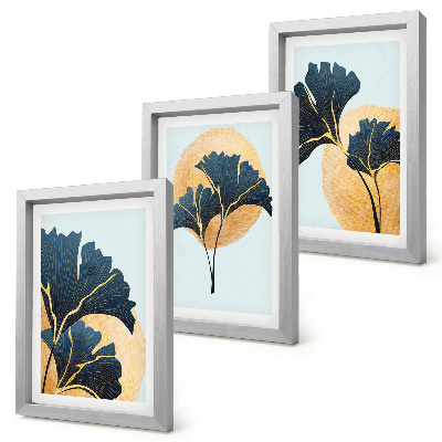 Ensemble de 3 tableaux Feuilles de ginkgo esthétiques sur fond clair
