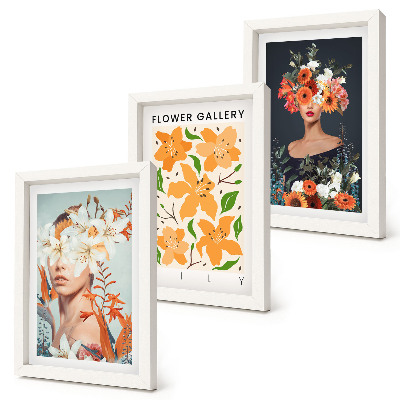 Lot de 3 tableaux Portraits floraux avec des bouquets et des feuilles colorés