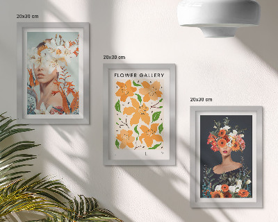 Lot de 3 tableaux Portraits floraux avec des bouquets et des feuilles colorés