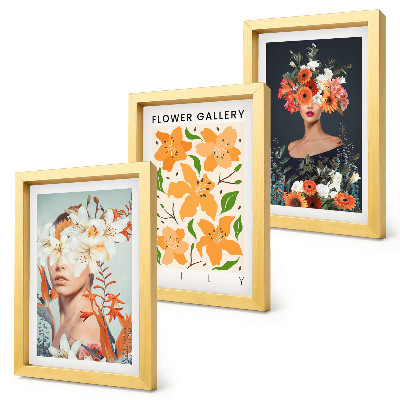Lot de 3 tableaux Portraits floraux avec des bouquets et des feuilles colorés