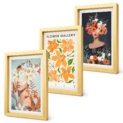 Lot de 3 tableaux portraits floraux ornés de bouquets et de feuilles colorés