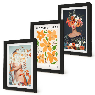 Lot de 3 tableaux Portraits floraux avec des bouquets et des feuilles colorés