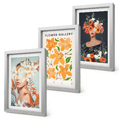 Lot de 3 tableaux Portraits floraux avec des bouquets et des feuilles colorés