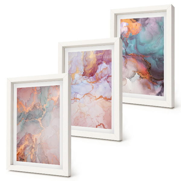 Lot de 3 tableaux Motifs abstraits aux couleurs pastel avec des accents