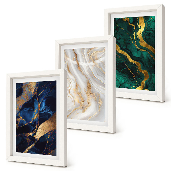 Lot de 3 tableaux Motifs abstraits dans les tons de bleu et de vert