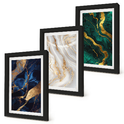 Lot de 3 tableaux Motifs abstraits dans les tons de bleu et de vert