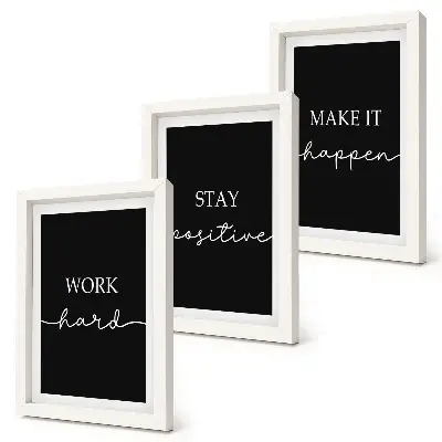 Mur de cadres avec slogans de motivation élégants sur fond noir
