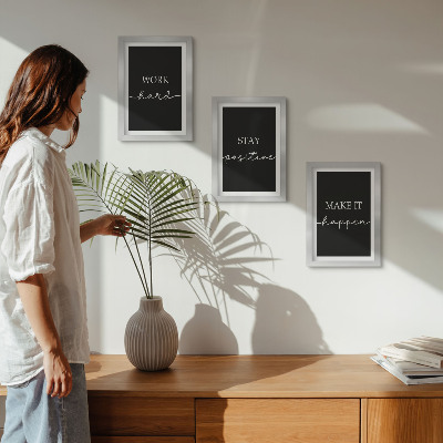 Mur de cadres Slogans de motivation élégants sur fond noir