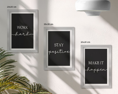 Mur de cadres Slogans de motivation élégants sur fond noir