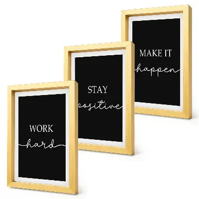 Mur de cadres avec slogans de motivation élégants sur fond noir