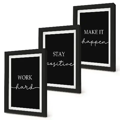 Mur de cadres avec slogans de motivation élégants sur fond noir