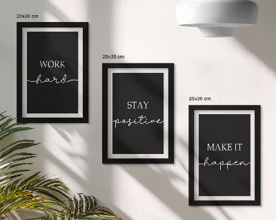 Mur de cadres Slogans de motivation élégants sur fond noir