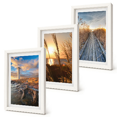 Lot de 3 tableaux Vue du phare au bord de la mer, de l'herbe et d'une jetée en bois