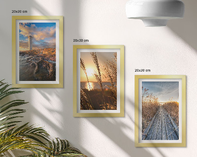 Lot de 3 tableaux Vue du phare au bord de la mer, de l'herbe et d'une jetée en bois