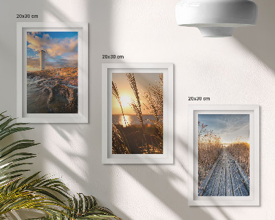 Lot de 3 tableaux Vue du phare au bord de la mer, de l'herbe et d'une jetée en bois