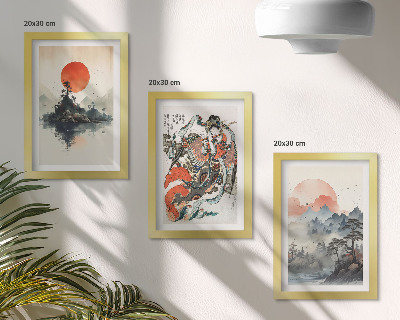 Mur de cadres Peintures de paysages et portraits asiatiques de style Japandi