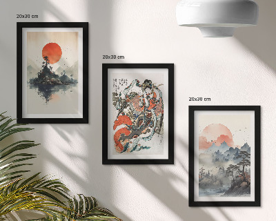Mur de cadres Peintures de paysages et portraits asiatiques de style Japandi