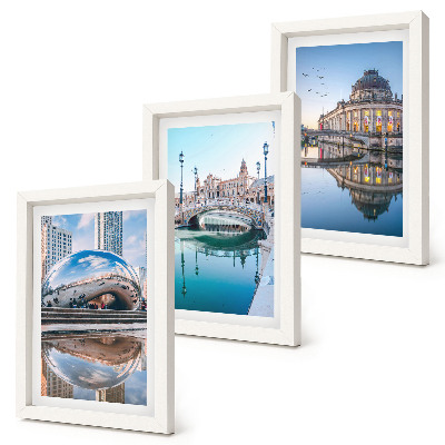 Lot de 3 tableaux L'architecture urbaine se reflète dans l'eau
