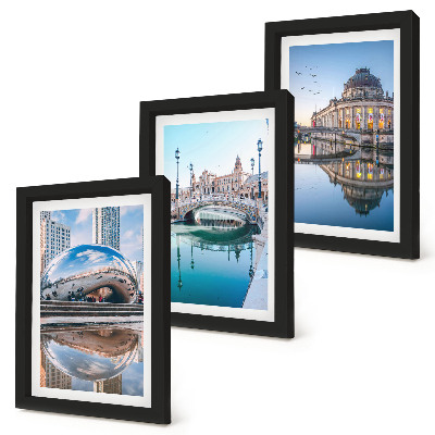 Lot de 3 tableaux L'architecture urbaine se reflète dans l'eau