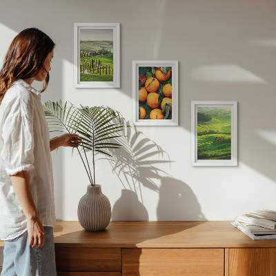 Ensemble de 3 tableaux Paysage de campagne italienne avec des orangers et la nature