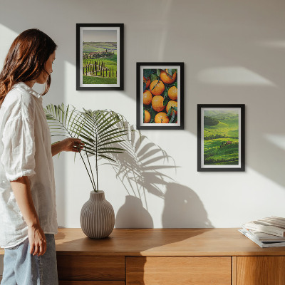 Ensemble de 3 tableaux Paysage de campagne italienne avec des orangers et la nature