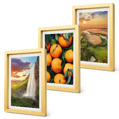 Mur de cadres cascade, montagne, orangers et paysage italien au coucher du soleil
