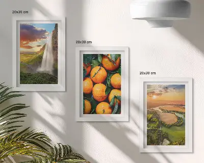 Mur de cadres cascade, montagne, orangers et paysage italien au coucher du soleil