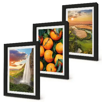 Mur de cadres cascade, montagne, orangers et paysage italien au coucher du soleil