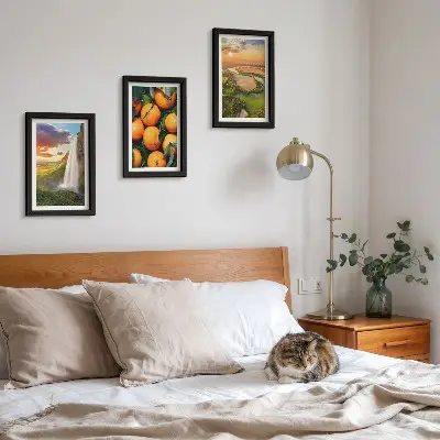 Mur de cadres cascade, montagne, orangers et paysage italien au coucher du soleil